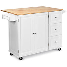 Load image into Gallery viewer, Kitchen Island Trolley Cart Wood with Drop-Leaf Tabletop and Storage Cabinet-White