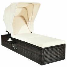 Load image into Gallery viewer, Chaise Cushioned Top Canopy Patio Rattan Lounge Chair with Tea Table