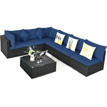 Load image into Gallery viewer, 7-Piece Outdoor Sectional Wicker Patio Sofa Set with Tempered Glass Top-Navy