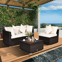 Load image into Gallery viewer, 4 Pcs Ottoman Garden Deck Patio Rattan Wicker Furniture Set Cushioned Sofa-White