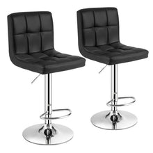 Load image into Gallery viewer, Set of 2 Square Swivel Adjustable PU Leather Bar Stools with Back and Footrest-Black