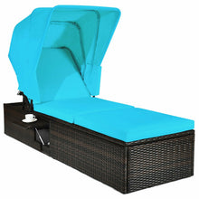 Load image into Gallery viewer, Outdoor Chaise Lounge Chair with Folding Canopy-Turquoise