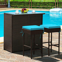 Load image into Gallery viewer, 3PCS Patio Rattan Wicker Bar Table Stools Dining Set-Turquoise