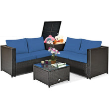 Load image into Gallery viewer, 4 Pieces Outdoor Patio Rattan Furniture Set with Cushioned Loveseat and Storage Box-Navy