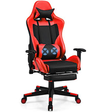 Load image into Gallery viewer, PU Leather Gaming Chair with USB Massage Lumbar Pillow and Footrest-Red