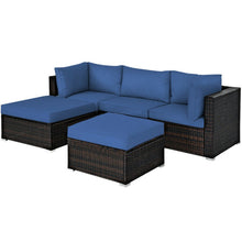 Load image into Gallery viewer, 5 Pieces Patio Rattan Sofa Set with Cushion and Ottoman-Navy