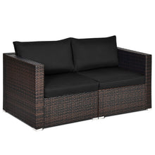 Load image into Gallery viewer, 2PCS Patio Rattan Sectional Conversation Sofa Set-Black