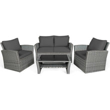 Load image into Gallery viewer, 4 Pieces Patio Rattan Furniture Set Sofa Table with Storage Shelf Cushion-Gray
