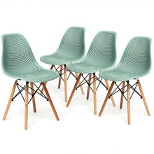 Load image into Gallery viewer, 4 Pcs Modern Plastic Hollow Chair Set with Wood Leg-Green