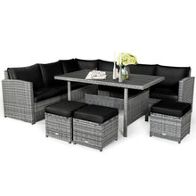 Load image into Gallery viewer, 7 Pieces Patio Rattan Dining Furniture Sectional Sofa Set with Wicker Ottoman-Black