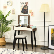 Load image into Gallery viewer, Vanity Table Set with Flip Top Mirror and Padded Stool-Brown