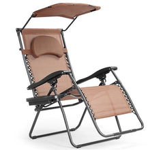 Load image into Gallery viewer, Folding Recliner Lounge Chair with Shade Canopy Cup Holder-Coffee