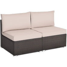 Load image into Gallery viewer, 2 Pieces Patio Rattan Armless Sofa Set with 2 Cushions and 2 Pillows-Brown