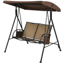 Load image into Gallery viewer, 2 Seat Patio Porch Swing with Adjustable Canopy Storage Pockets Brown
