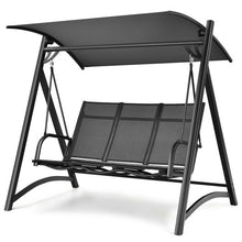 Load image into Gallery viewer, 3-Person Porch Swing Chair with Anti-rust Aluminum Frame and Adjustable Canopy-Gray