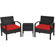 Load image into Gallery viewer, 3 Pieces Outdoor Rattan Patio Conversation Set with Seat Cushions-Red