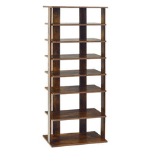 Load image into Gallery viewer, 7-Tier Dual 14 Pair Shoe Rack Free Standing Concise Shelves Storage-Brown