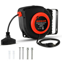 Load image into Gallery viewer, 50ft Retractable Extension Cord Reel with Triple Tap Outlet