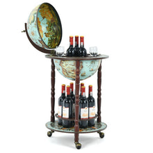 Load image into Gallery viewer, 17 Inch Globe Wine Bar Stand 16th Century Italian Map Liquor Bottle Shelf Cart
