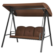 Load image into Gallery viewer, Outdoor 3-Seat Porch Swing with Adjust Canopy and Cushions-Coffee