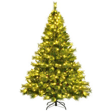 Load image into Gallery viewer, Pre-lit Hinged Christmas Tree wth Glitter Tips and Pine Cones