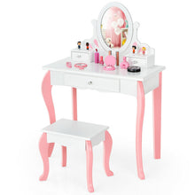 Load image into Gallery viewer, Kids Vanity Princess Makeup Dressing Table Stool Set with Mirror and Drawer-White