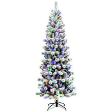 Load image into Gallery viewer, 7.5 Feet Pre-Lit Hinged Christmas Tree Snow Flocked with 9 Modes Lights