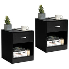 Load image into Gallery viewer, 2 Pieces Nightstand with Storage Drawer and Cabinet-Black