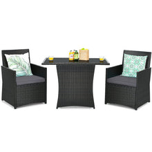 Load image into Gallery viewer, 3 Pieces Patio Rattan Furniture Set with Cushion and Sofa Armrest-Gray