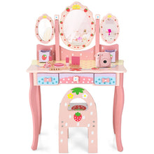 Load image into Gallery viewer, Kids Vanity Princess Makeup Dressing Table Chair Set with Tri-fold Mirror-Pink
