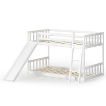 Load image into Gallery viewer, Twin over Twin Bunk Wooden Low Bed with Slide Ladder for Kids-White