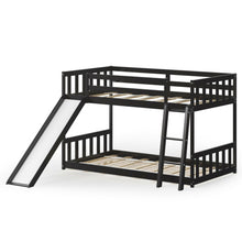 Load image into Gallery viewer, Twin over Twin Bunk Wooden Low Bed with Slide Ladder for Kids-Dark Brown