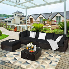 Load image into Gallery viewer, 6 Pieces Outdoor Patio Rattan Sectional Sofa Set with Coffee Table-Black
