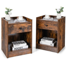 Load image into Gallery viewer, Set of 2 Nightstand with Drawer Cabinet End Side Table Raised Top-Brown