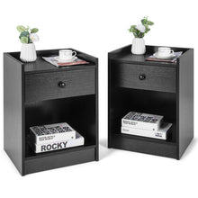 Load image into Gallery viewer, Set of 2 Nightstand with Drawer Cabinet End Side Table Raised Top-Black