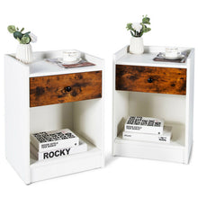 Load image into Gallery viewer, Set of 2 Nightstand with Drawer Cabinet End Side Table Raised Top-White
