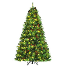 Load image into Gallery viewer, Pre-lit Hinged Christmas Tree with Pine Cones and Red Berries-8'