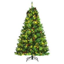 Load image into Gallery viewer, Pre-lit Hinged Christmas Tree with Pine Cones and Red Berries-6'