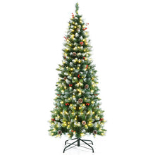 Load image into Gallery viewer, Pre-lit Artificial Pencil Christmas Tree with Pine Cones and Red Berries-6 ft