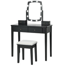 Load image into Gallery viewer, Vanity Table Set with Lighted Mirror for Bedroom and Dressing Room-Black
