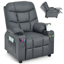 Load image into Gallery viewer, PU Leather Kids Recliner Chair with Cup Holders and Side Pockets-Gray