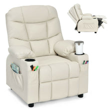 Load image into Gallery viewer, PU Leather Kids Recliner Chair with Cup Holders and Side Pockets-Beige