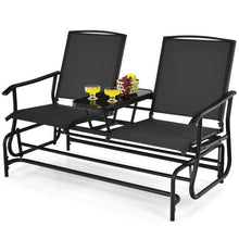 Load image into Gallery viewer, 2-Person Double Rocking Loveseat with Mesh Fabric and Center Tempered Glass Table-Black