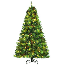 Load image into Gallery viewer, Pre-lit Hinged Christmas Tree with Pine Cones and Red Berries-7'