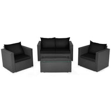 Load image into Gallery viewer, 4 Pcs Patio Rattan Cushioned Furniture Set-Black