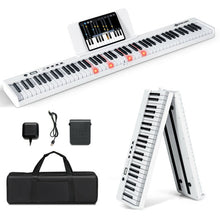 Load image into Gallery viewer, 88-Key Folding Semi Weighted Full Size Lighted Piano Keyboard-White