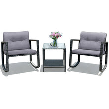 Load image into Gallery viewer, 3 Pcs Cushioned Patio Rattan Set with Rocking Chair and Table-Gray