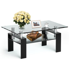 Load image into Gallery viewer, Rectangle Glass Coffee Table with Metal Legs for Living Room-Black