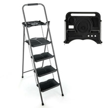Load image into Gallery viewer, 4 Step Folding Ladder with Built-in Tool Tray and Anti-Slip Footpads