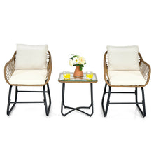 Load image into Gallery viewer, 3-Piece Patio Bistro Set with 2 Rattan Chairs and Square Glass Coffee Table-White